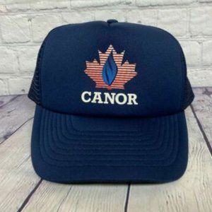 Vintage Hat Cap Snapback Navy Blue CANOR Canada Trucker Mesh Adjustable